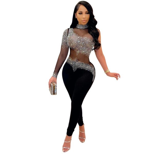 See Through Rhinestone Mesh Bodysuit