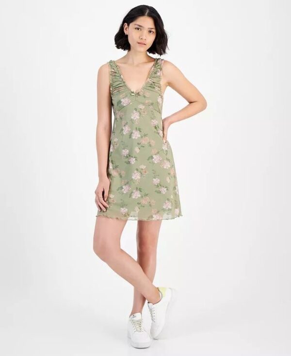 Ruched Mesh Mini Dress