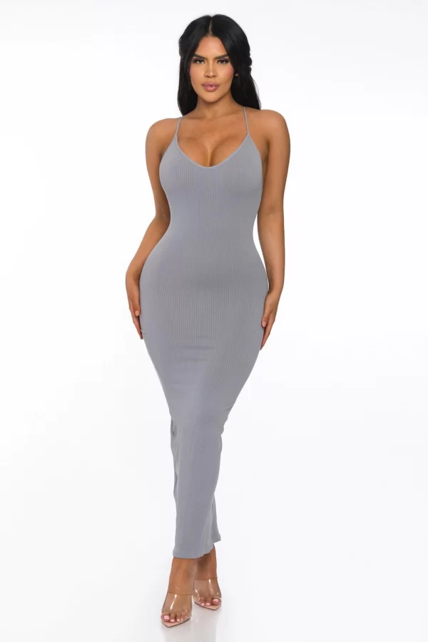Ribbed Spaghetti Strap Bodycon Maxi Dress