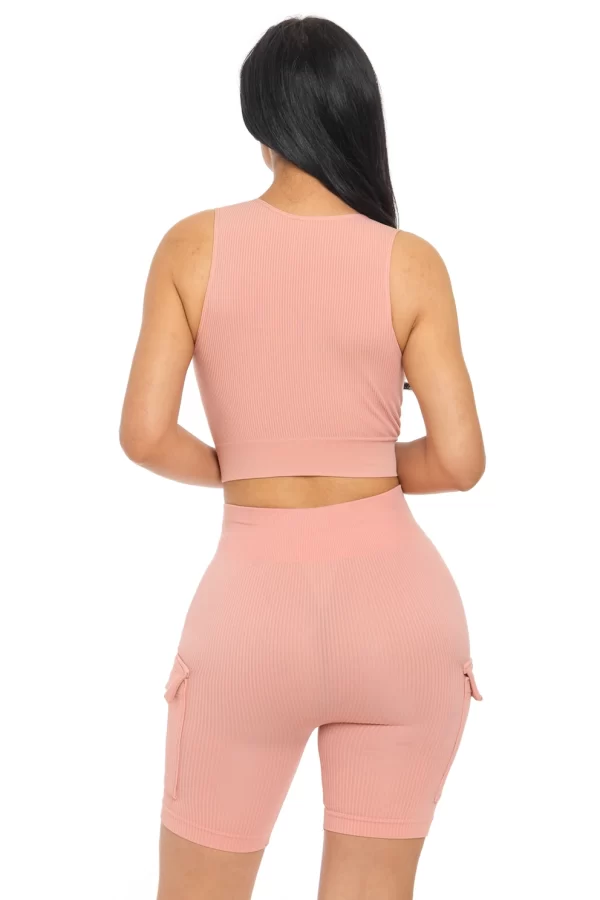 2 Pcs Muscle Tank Top and Highwaist Cargo Short Set