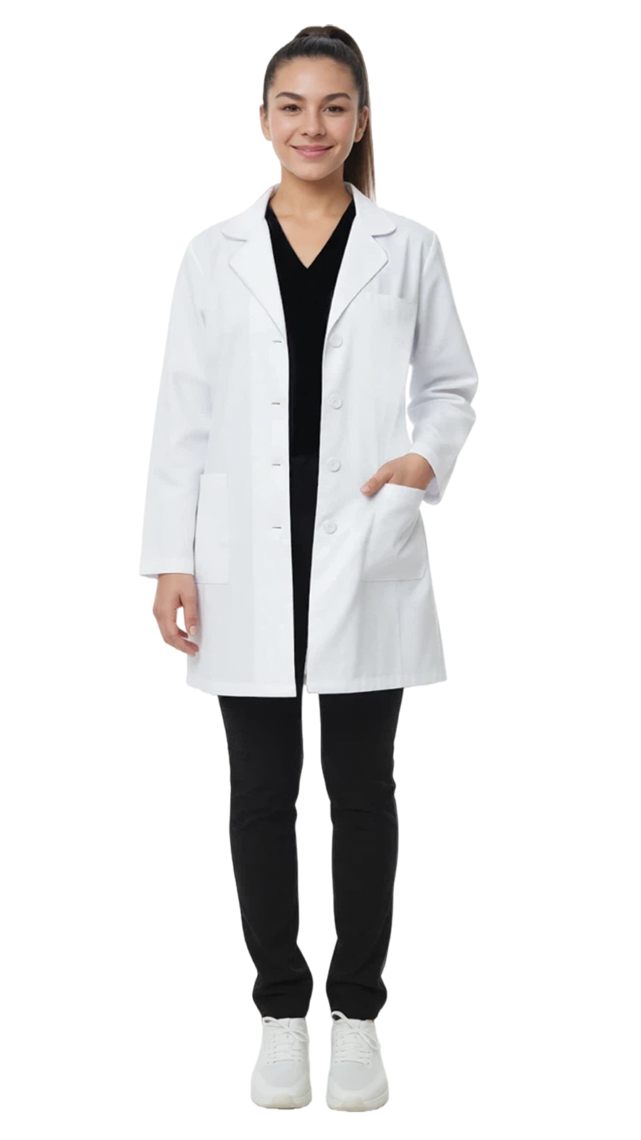 Healthcare professional wearing a white lab coat
