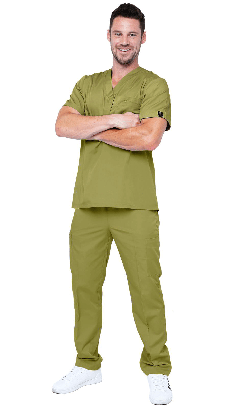 Man wearing the Riri Fit ST101 men's scrub set